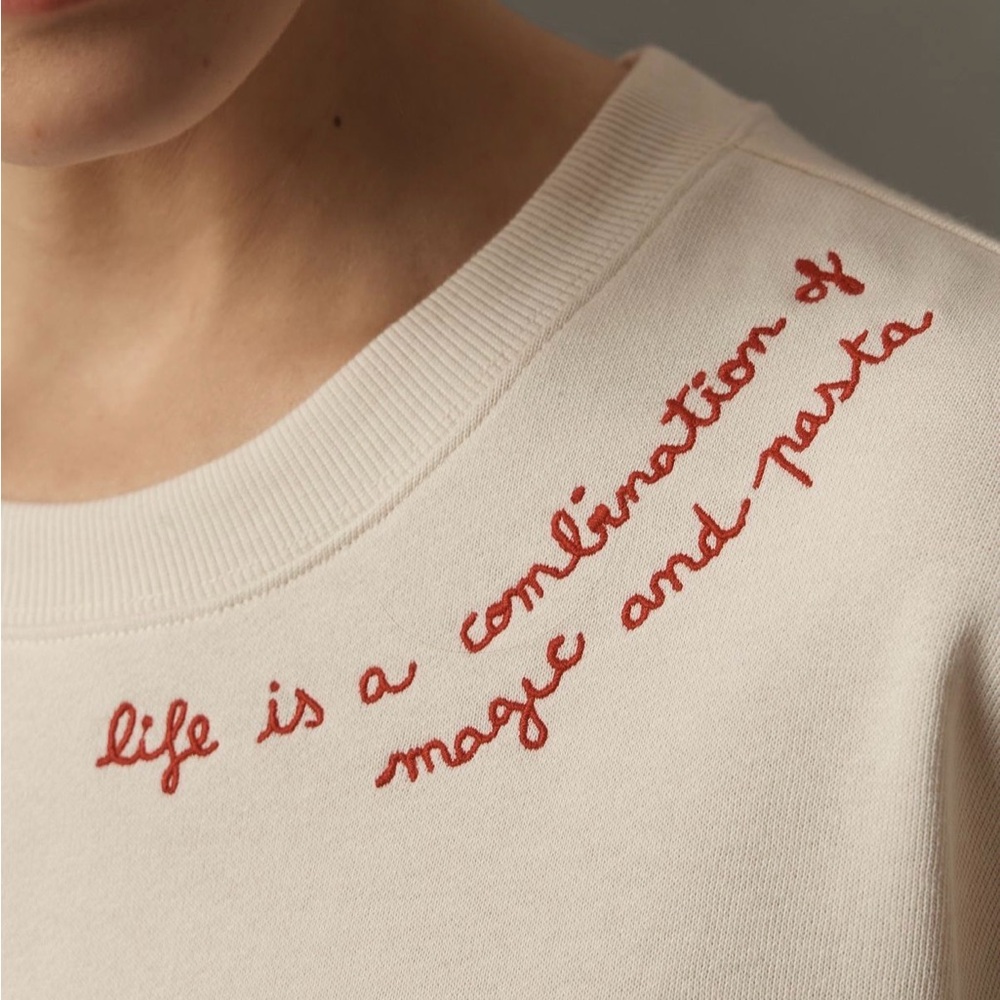 Anthropologie Cute Cream Sweatshirt with Red Embroidery - Picture 4 of 9